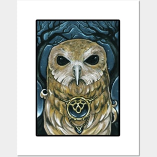 Owl Guardian of The Woods -Black Outlined Version Posters and Art